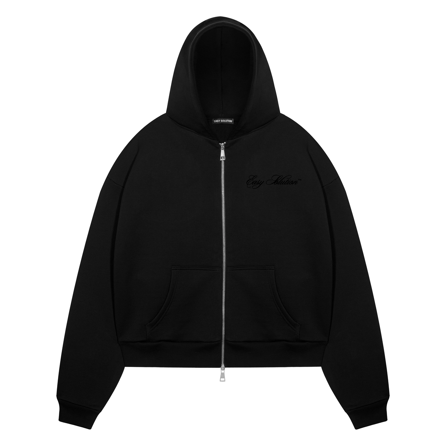 BASIC BLACK ZIPPED HOODIE