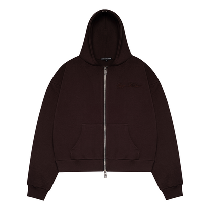 BASIC BROWN ZIPPED HOODIE