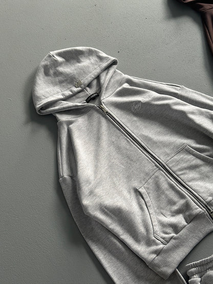 BASIC GREY ZIPPED HOODIE